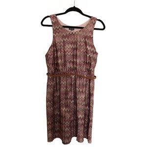 Lily Rose Chevron Pattern Belted Waist Dress Large